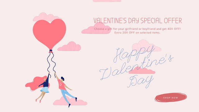 Valentine's Day Offer with Couple holding Balloon  Full HD video Design Template