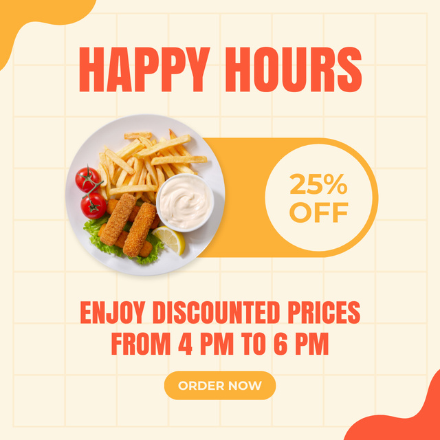 Fast Casual Restaurant with Happy Hours Instagramデザインテンプレート