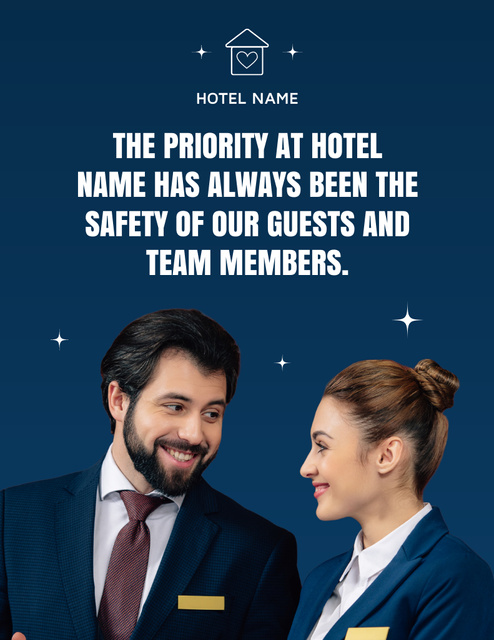 Hotel Mission Description with Young Man and Woman in Uniform Flyer 8.5x11in Design Template