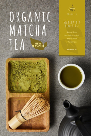 Platilla de diseño Matcha Tea Offer with Utensils and Powder Pinterest