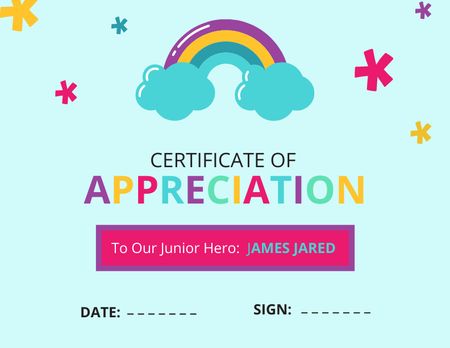 Ontwerpsjabloon van Certificate van Junior Hero Award