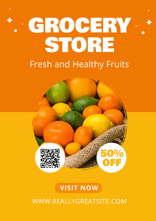 Fresh Citrus Fruits In Grocery Sale Offer Poster Design Template