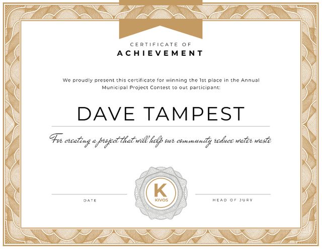 Municipal Contest Achievement in frame Certificate Design Template