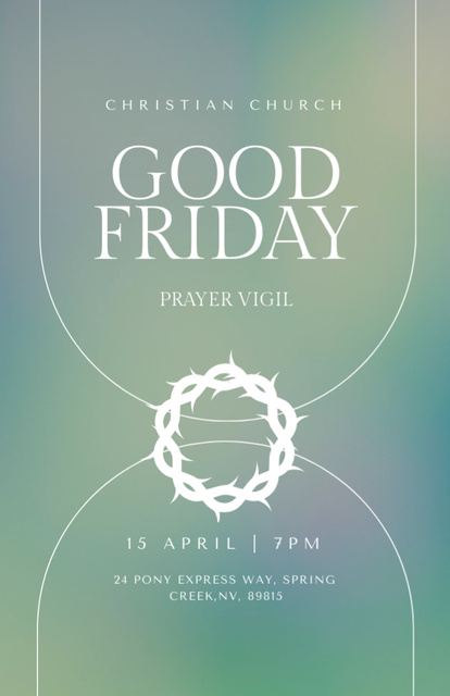 Announcement Of Good Friday in Christian Church With Wreath Invitation 5.5x8.5inデザインテンプレート