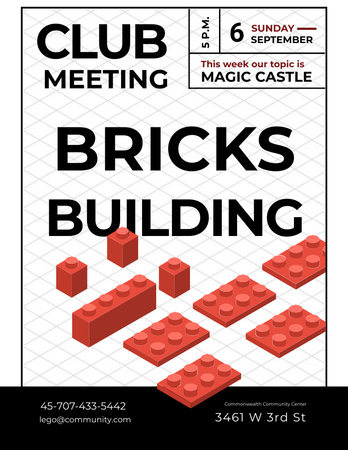 Toy Bricks Building Club Meeting Announcement Flyer 8.5x11in Design Template