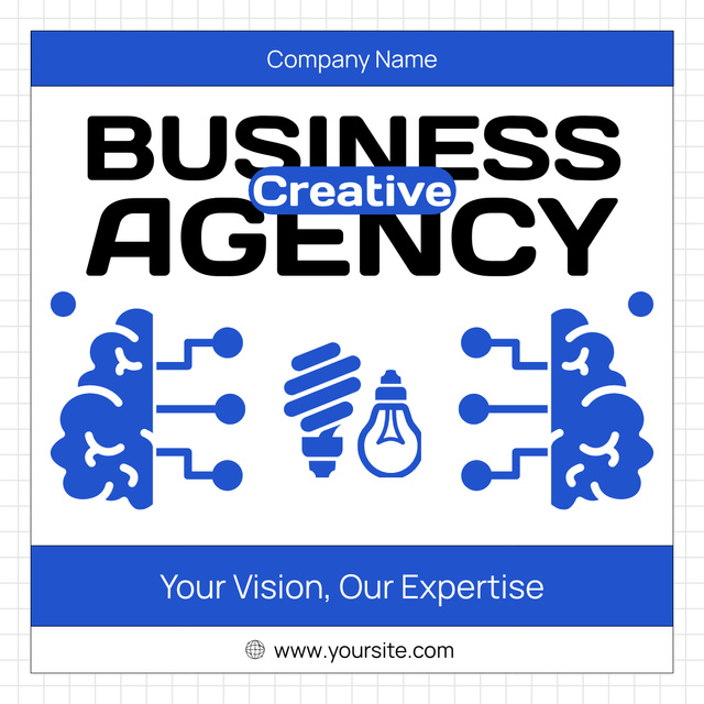 Business Creative Agency Services with Lightbulb LinkedIn postデザインテンプレート