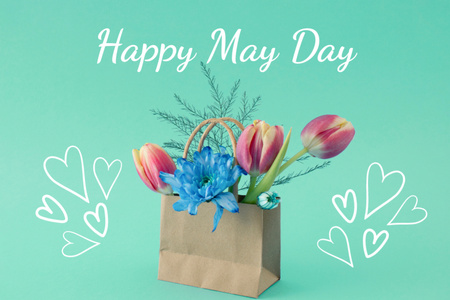 Cheerful May Day Celebration With Tulips Postcard 4x6in Design Template