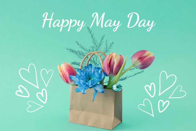 Cheerful May Day Celebration With Tulips Postcard 4x6in Πρότυπο σχεδίασης