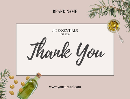 Modèle de visuel Phrase de gratitude avec de l'huile d'olive sur beige - Postcard 4.2x5.5in
