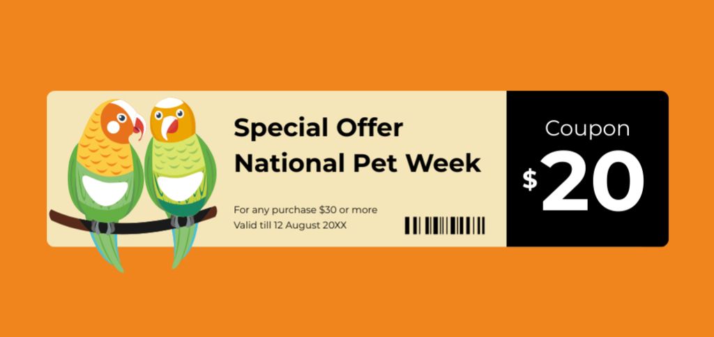 National Pet Week Exclusive Discount With Parrots Coupon Din Large Πρότυπο σχεδίασης
