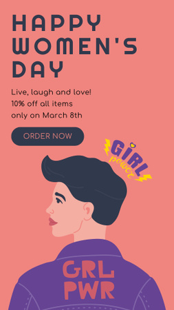 Designvorlage Gruß zum Frauentag mit feministischer Frau für Instagram Story