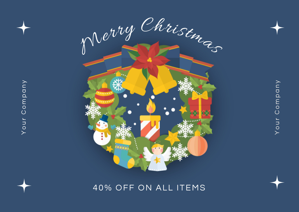 Christmas Sale Announcement with Decorative Festive Wreath Card Design Template