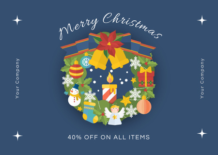 Template di design Annuncio di vendita di Natale con ghirlanda festiva decorativa Card