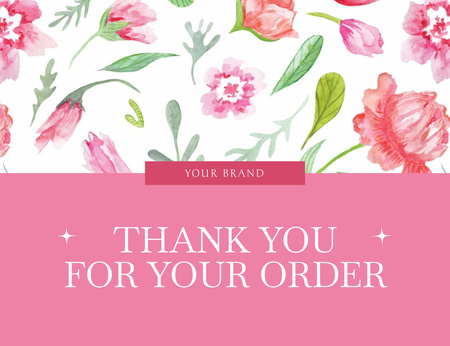 Appreciation For the Order with Watercolor Spring Flowers Thank You Card 5.5x4in Horizontal Design Template