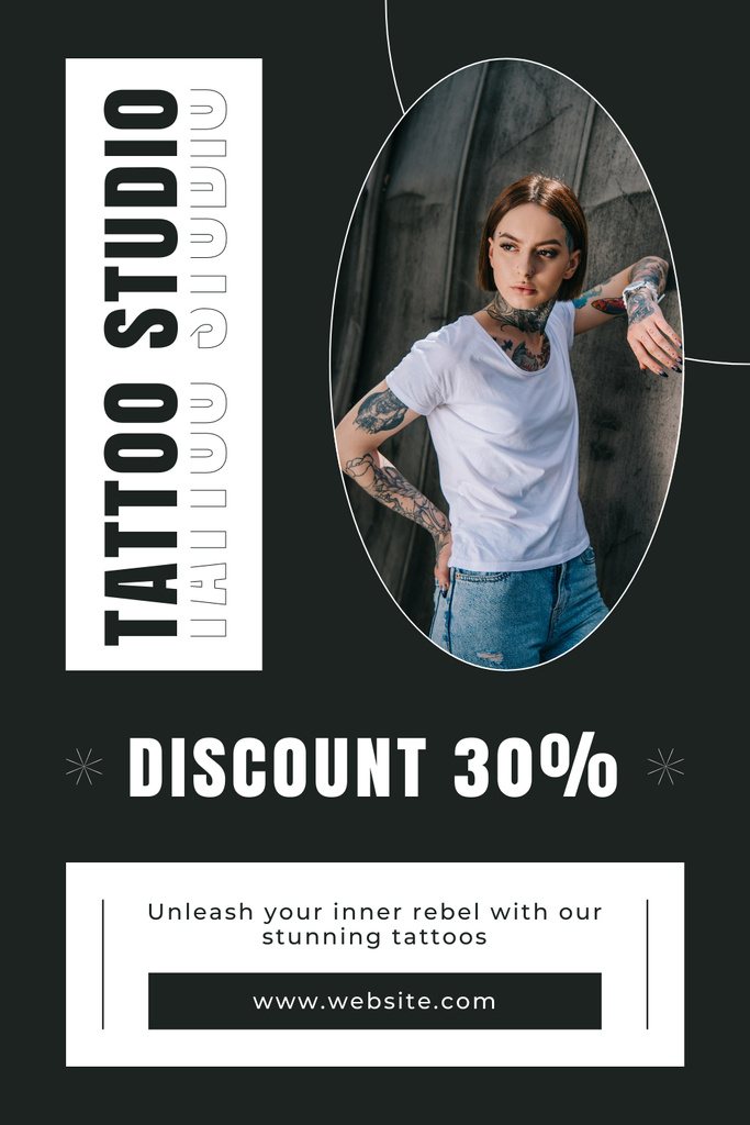 Designvorlage Beautiful Tattoos In Studio Offer With Discount für Pinterest