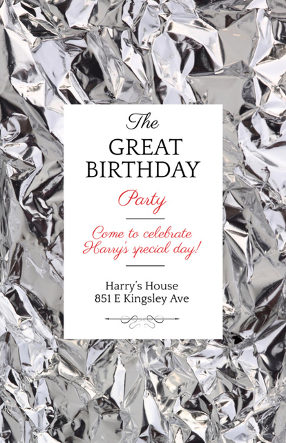 Birthday Party Announcement on Foil Invitation 5.5x8.5in Design Template