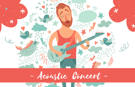 Platilla de diseño Acoustic Concert Announcement with Cartoon Guitarist Business Card 85x55mm