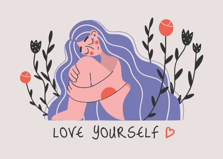 Szablon projektu Mental Health Inspirational Phrase with Cute Girl Postcard 5x7in