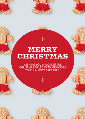 Ontwerpsjabloon van Postcard 5x7in Vertical van Traditional Christmas Gingerman With Warm Wishes