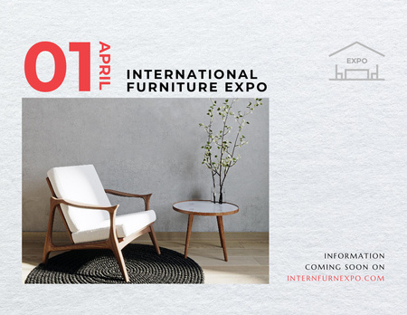 International Furniture Expo Invitation with Armchair in Modern Interior Flyer 8.5x11in Horizontalデザインテンプレート