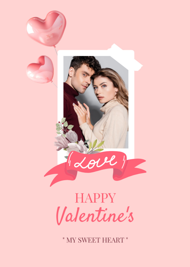 Couple of Lovers on Pink Postcard 5x7in Vertical Tasarım Şablonu