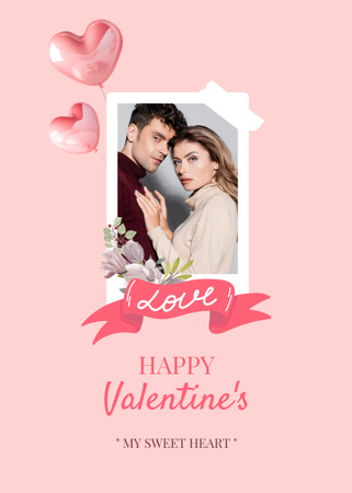 Couple of Lovers on Pink Postcard 5x7in Vertical Design Template