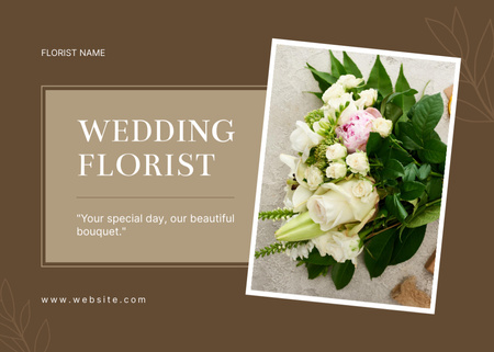 Designvorlage Hochzeitsfloristenangebot mit Blumenstrauß für Postcard 5x7in