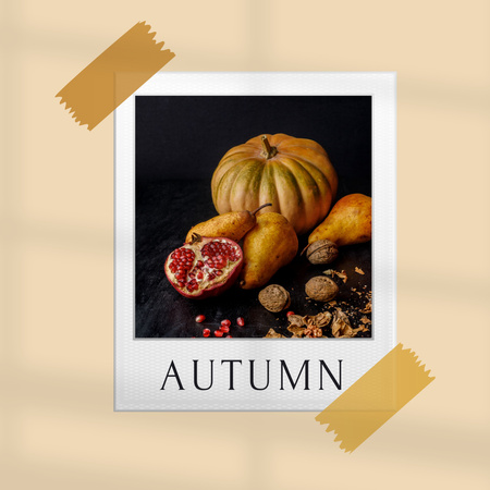 Autumn Inspiration with Ripe Pumpkin and Pomegranate Instagram Design Template