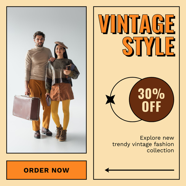 Hipsters in vintage clothes Instagram AD – шаблон для дизайна