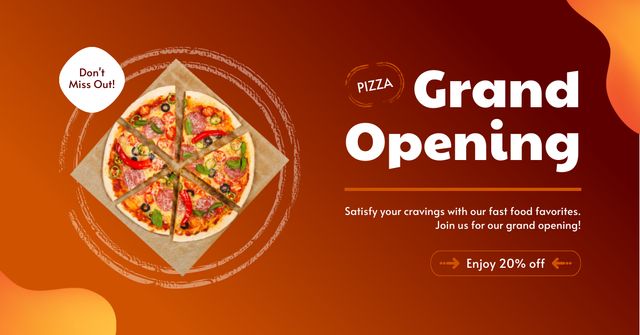 Designvorlage Savory Pizza With Discount Due New Pizzeria Grand Opening für Facebook AD