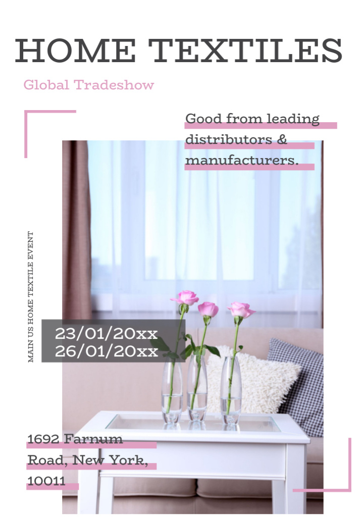 Home Textiles Event Announcement with Roses in Simple Vases Flyer A5 Tasarım Şablonu