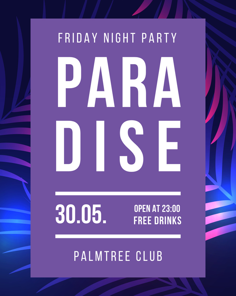 Night Party with Tropical Palm Trees Poster 16x20in Šablona návrhu