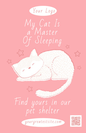 Cute Cat Sleeping Illustration For Pet Shelter Invitation 5.5x8.5in Design Template
