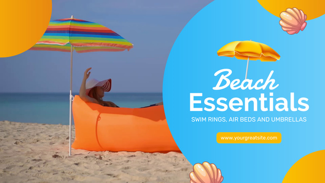 Colorful Beach Umbrellas And Air Bed Offer Full HD video tervezősablon
