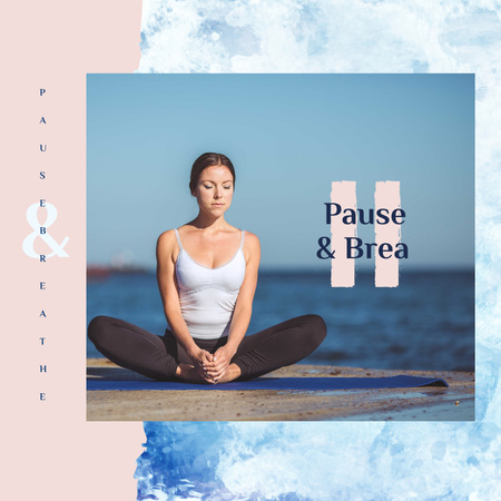 Woman doing yoga at the beach Instagram Design Template