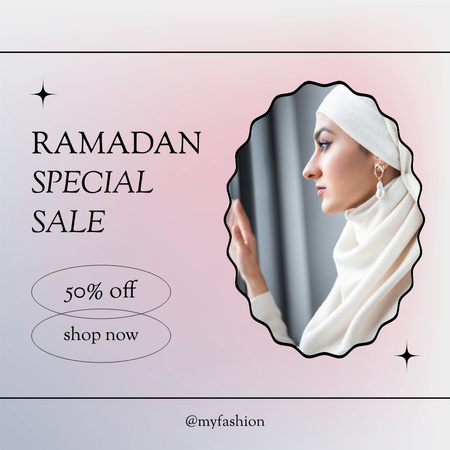 Ramadan Special Sale Offer Announcement with Attractive Arab Woman in Hijab Instagram Design Template