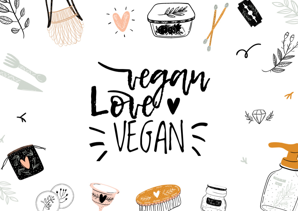 Vegan Lifestyle Concept with Eco Products Postcardデザインテンプレート