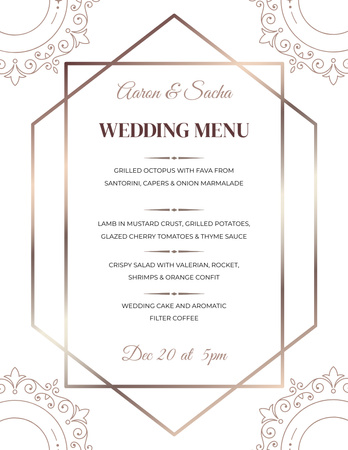 Wedding Dishes List with Golden Elements Menu 8.5x11in Design Template