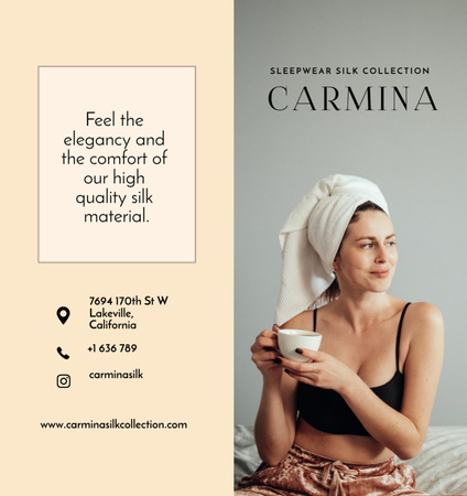 Designvorlage Werbung für Seidennachtwäsche mit attraktiver Frau für Brochure Din Large Bi-fold