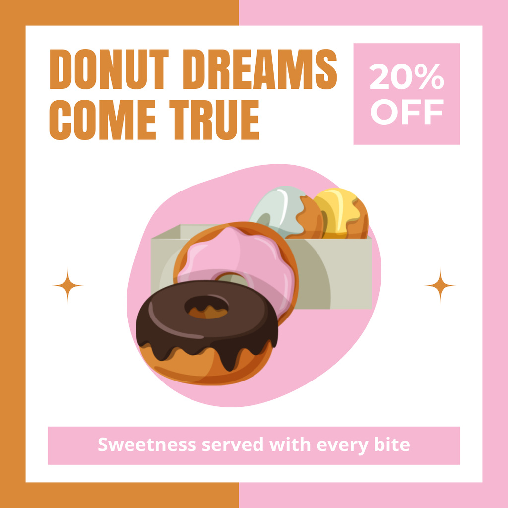 Doughnut Shop Promo of Discount on Donuts Instagram Design Template