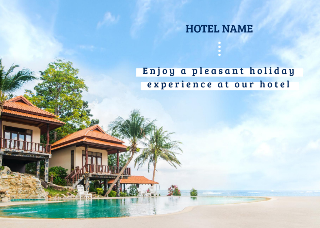 Designvorlage Luxury Tropical Hotel Ad With Scenic View für Postcard 5x7in