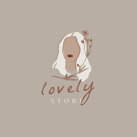 Beauty Store Ad with Female Portrait Illustration Logo Design Template