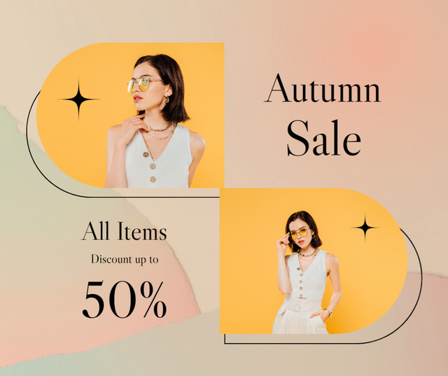 Autumn Sale Of Apparel At Half Price With Sunglasses Facebookデザインテンプレート