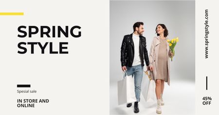 Spring Clothing Ad with Stylish Couple Facebook AD Design Template