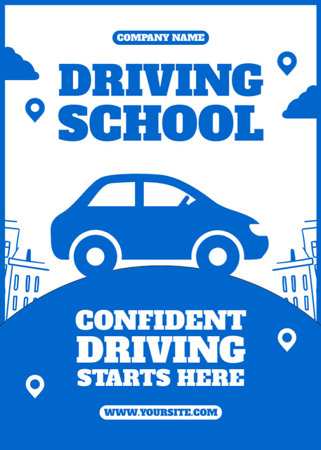 Expert Driving Lessons Offer With Slogan In Blue Flayer Design Template