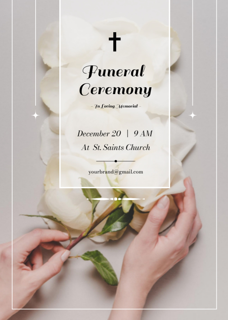 Funeral Ceremony Invitation with Rose Petals Invitationデザインテンプレート