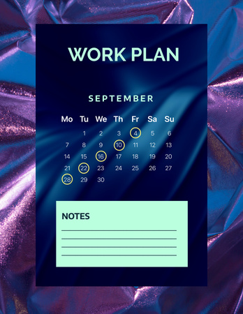 Work Monthly Planner on Backgrount of Shiny Fabric Notepad 8.5x11in Design Template