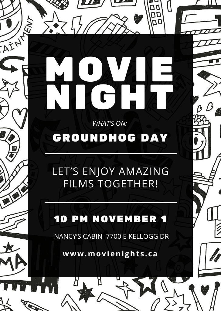 Movie Night Event Announcement on Creative Pattern Flyer A6 Tasarım Şablonu
