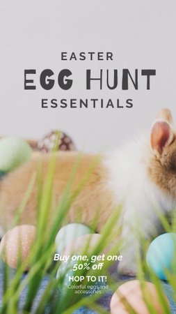 Easter Egg Hunt with Cute Bunny in Eggs Instagram Video Story Modelo de Design