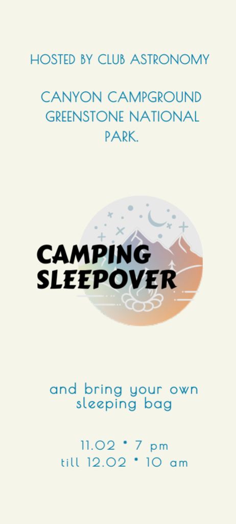 Welcome to Camping Sleepover Invitation 9.5x21cmデザインテンプレート
